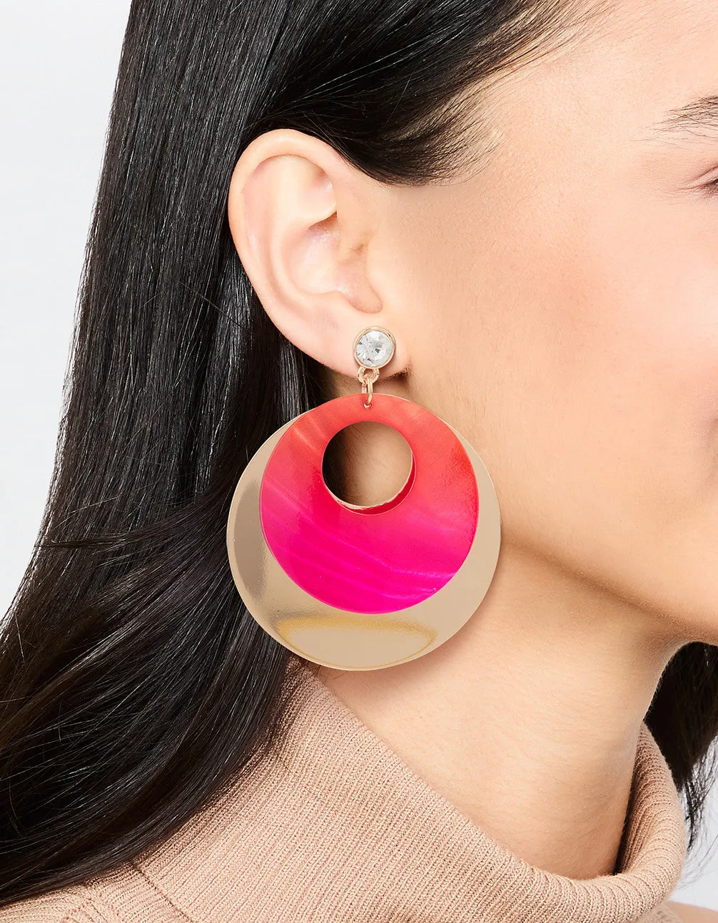 Gold Pink Diamante & Circle Drop Earrings sold by lovisa product image thumbnail 2