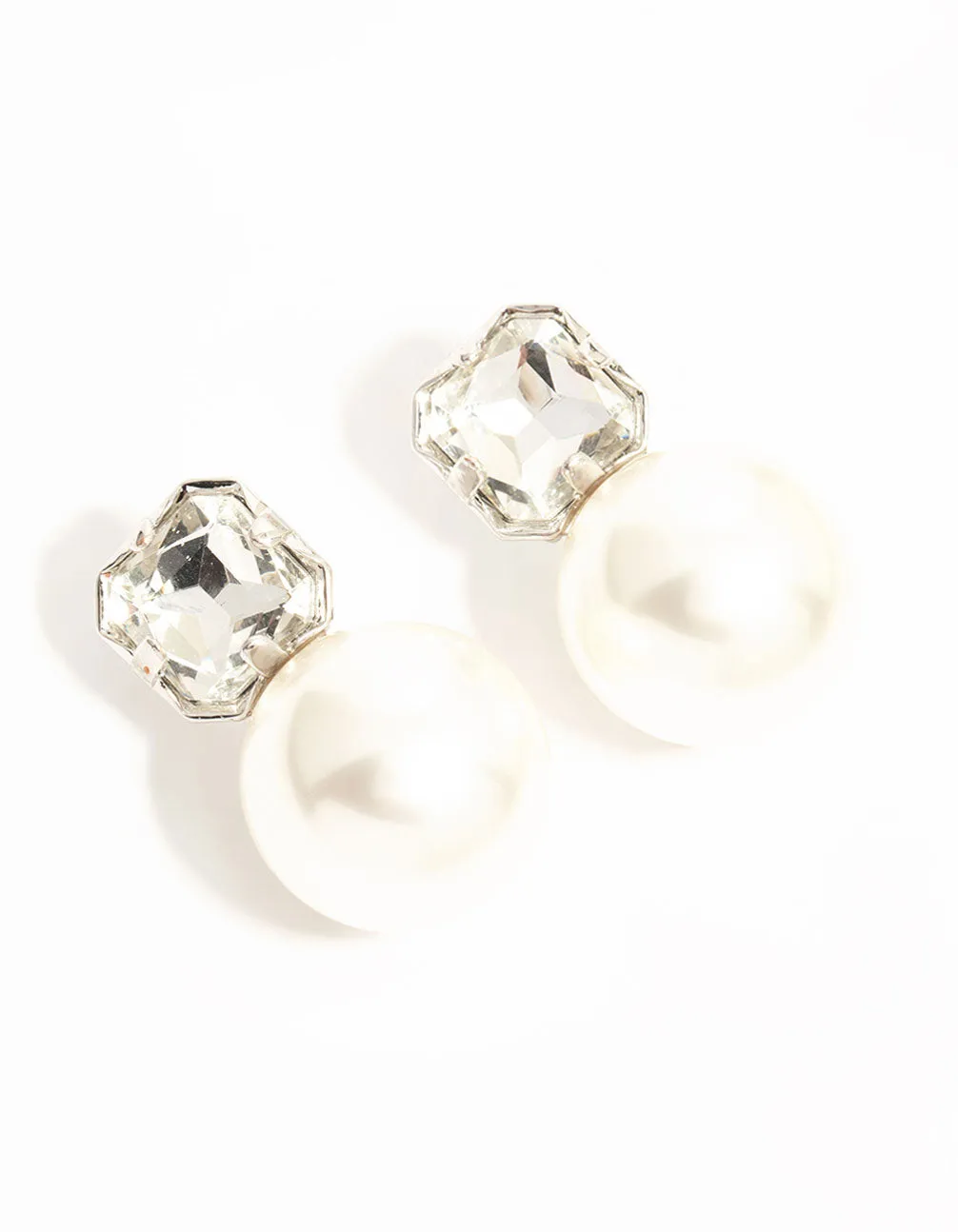 Silver Diamante & Pearl Stud Earrings sold by lovisa