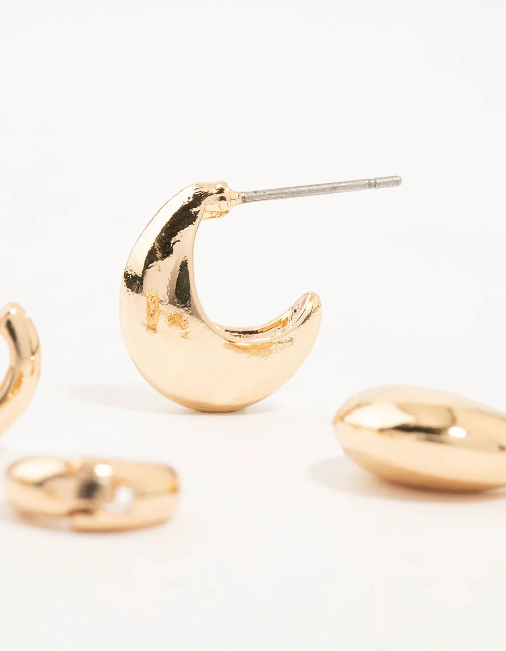 Gold Classic Plain & Diamante Hoop Earrings 3-Pack sold by lovisa product image thumbnail 3