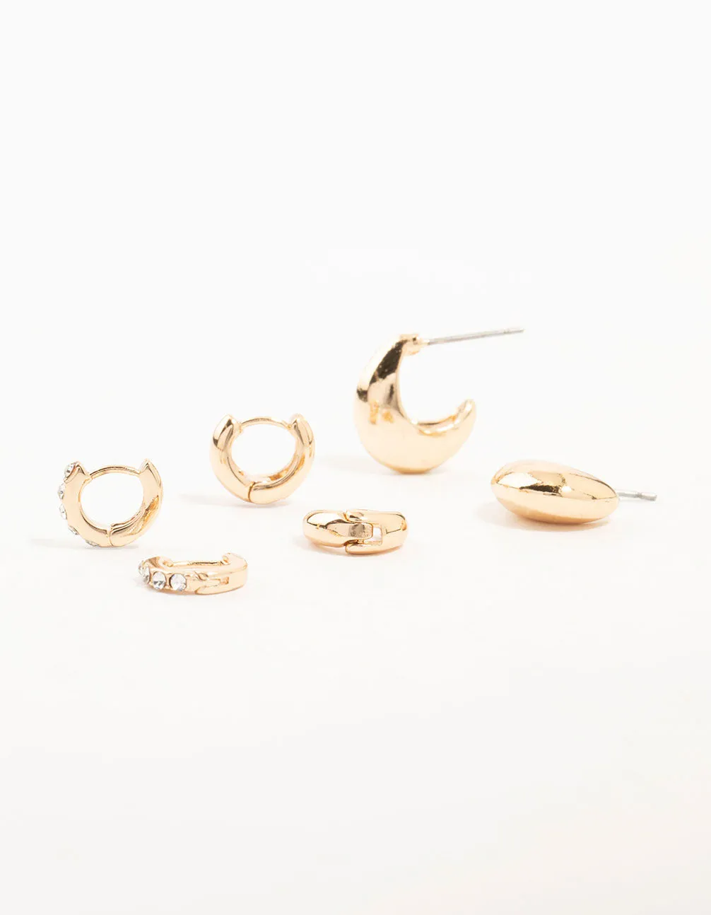 Gold Classic Plain & Diamante Hoop Earrings 3-Pack sold by lovisa