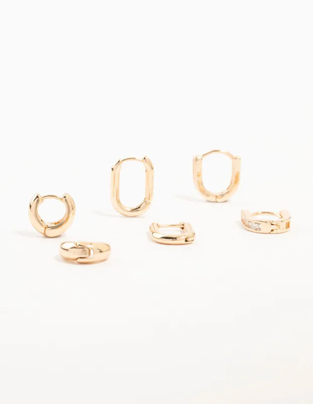 Gold Cubic Zirconia Oval Huggie Earrings 3-Pack sold by lovisa