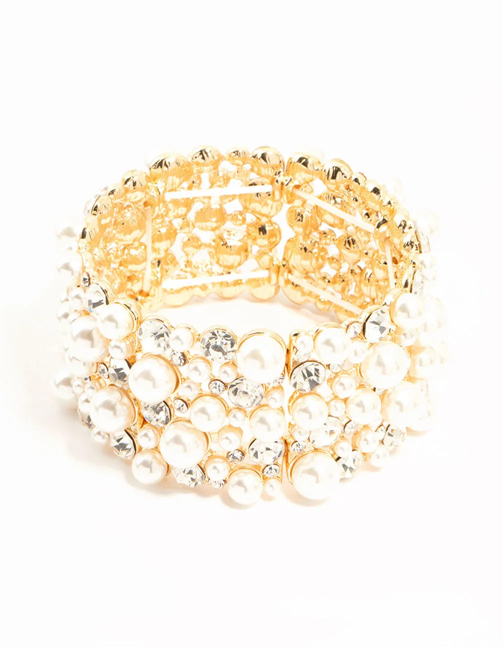 Gold Pearl & Diamante Stretch Bracelet sold by lovisa