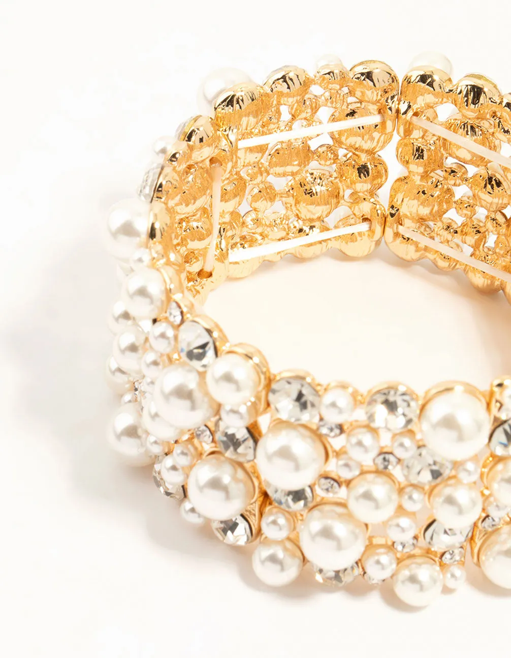 Gold Pearl & Diamante Stretch Bracelet sold by lovisa product image thumbnail 3