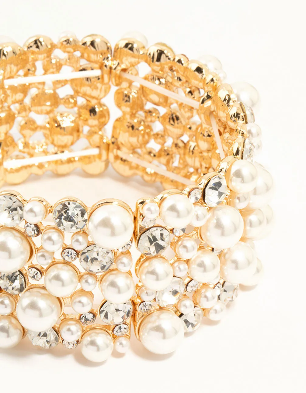 Gold Pearl & Diamante Stretch Bracelet sold by lovisa product image thumbnail 2