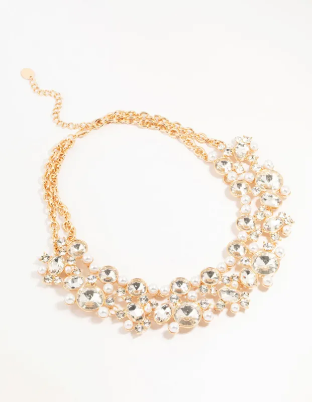 Gold Statement Diamante & Pearl Necklace sold by lovisa