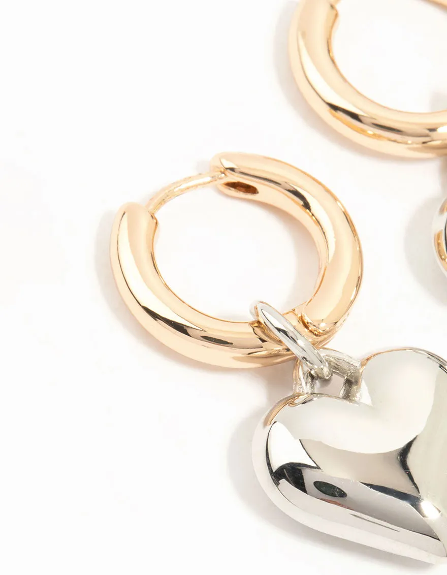 Mixed Metals Medium Chubby Heart Drop Huggie Earrings sold by lovisa product image thumbnail 2