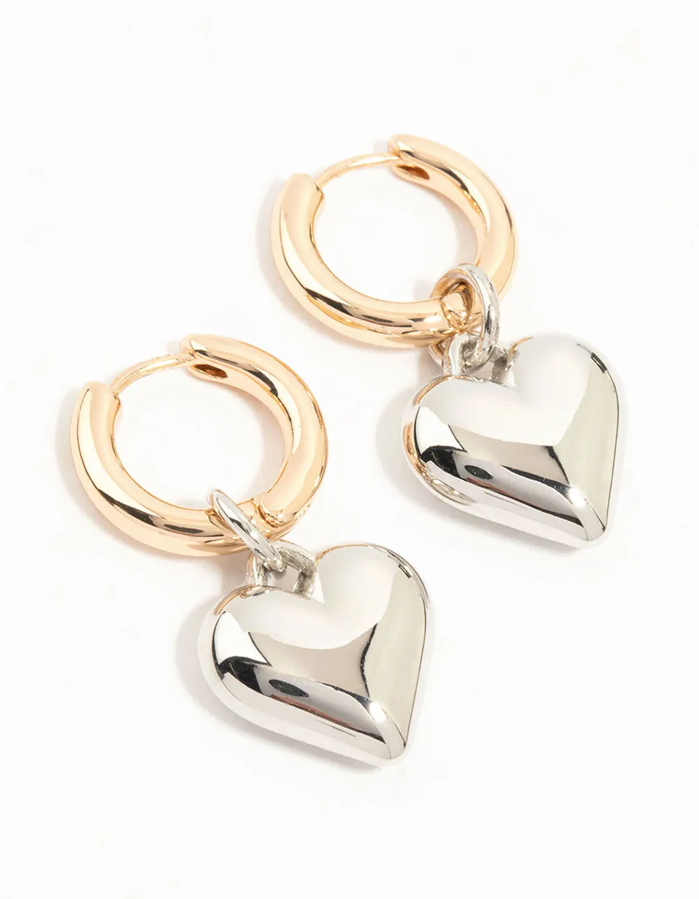 Mixed Metals Medium Chubby Heart Drop Huggie Earrings sold by lovisa