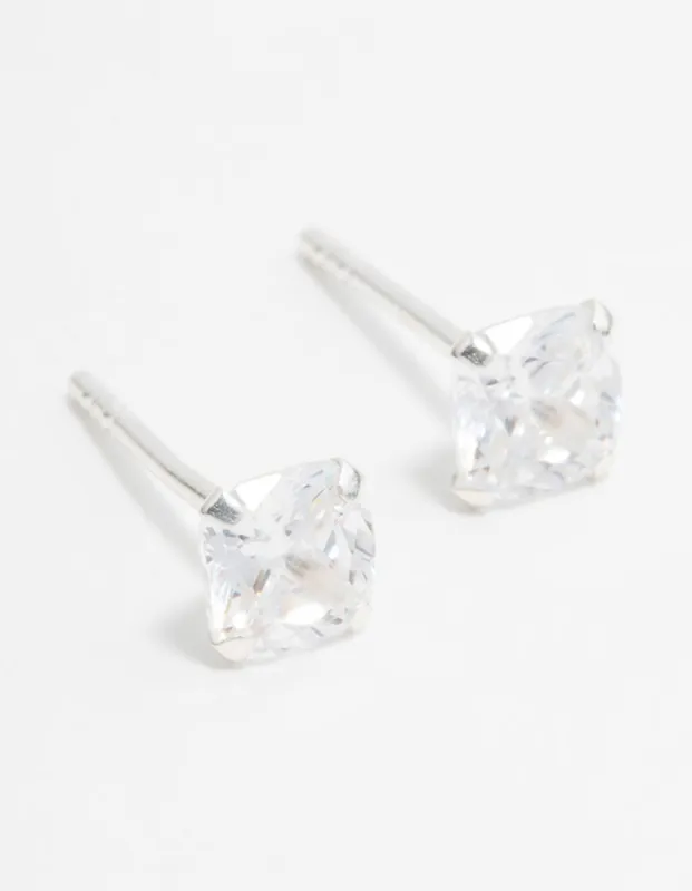 Sterling Silver Cubic Zirconia Cushion Cut  Stud Earrings sold by lovisa