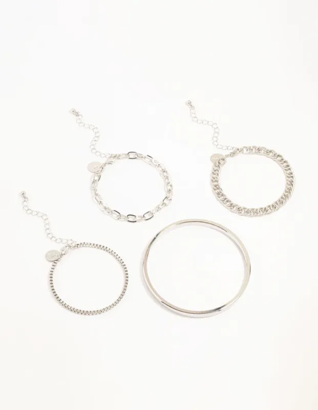 Silver Chain & Sleek Bracelets 4-Pack sold by lovisa
