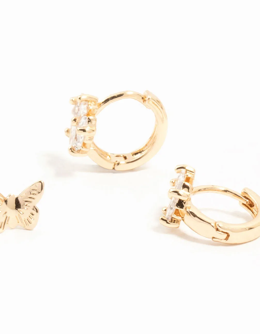Gold Cubic Zirconia Butterfly Flower 3 Pack Earrings sold by lovisa product image thumbnail 3