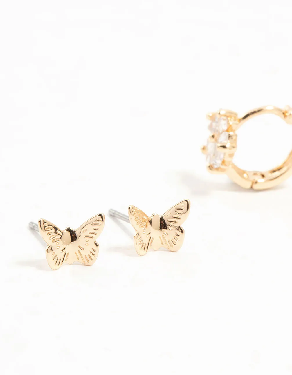 Gold Cubic Zirconia Butterfly Flower 3 Pack Earrings sold by lovisa product image thumbnail 2