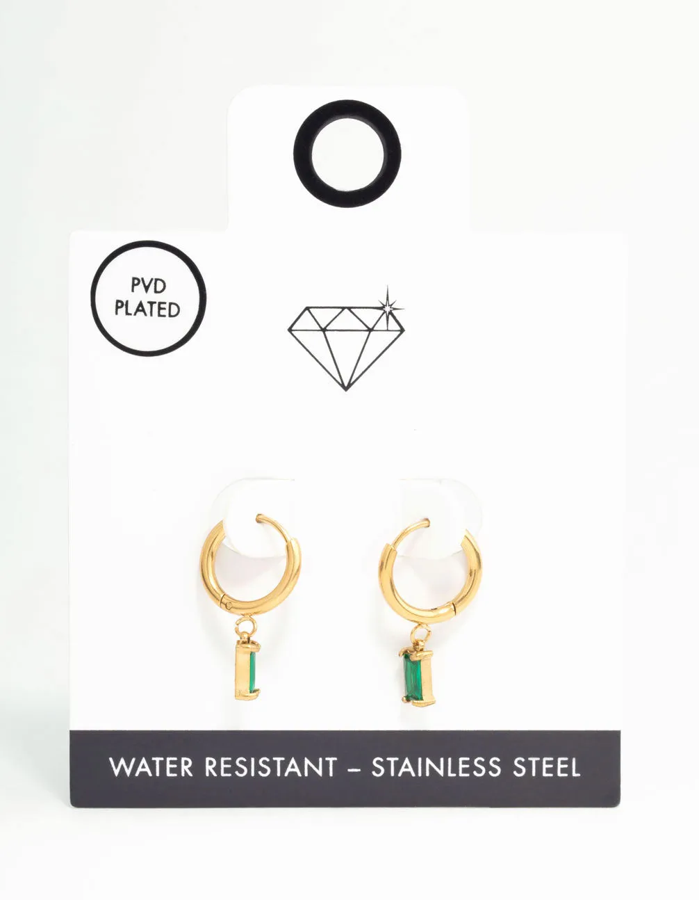 Waterproof Gold Plated Stainless Steel Green Baguette Huggie Earrings sold by lovisa product image thumbnail 3