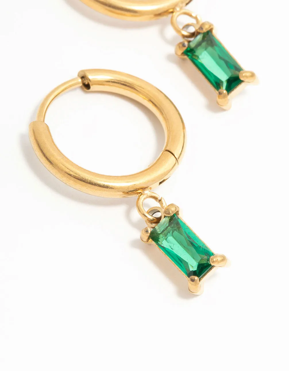 Waterproof Gold Plated Stainless Steel Green Baguette Huggie Earrings sold by lovisa product image thumbnail 2