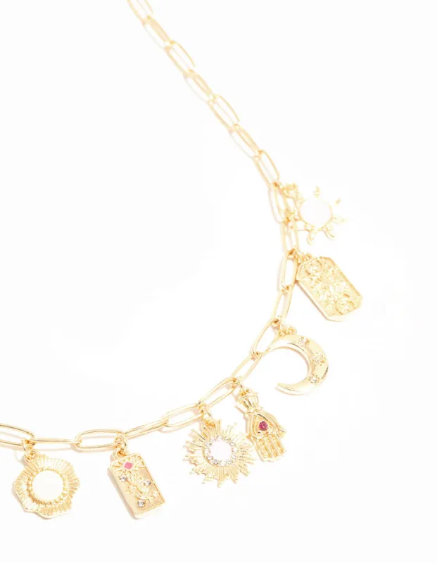 Gold Celestial Themed Charm Necklace sold by lovisa