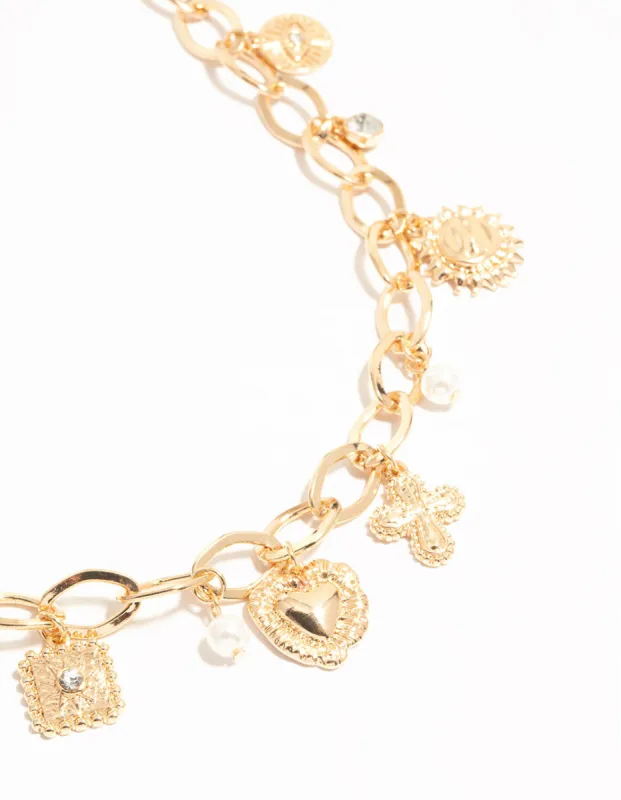 Gold Pearl & Heart Charm Short Necklace sold by lovisa