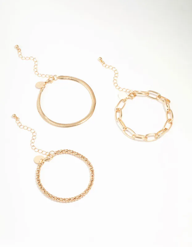 Gold Mixed Chain Bracelets 3-Pack sold by lovisa