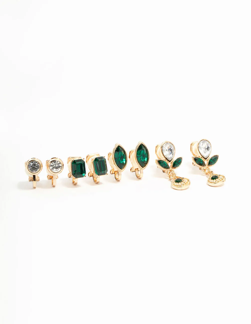 Emerald Diamante Mixed Shape Clip On Earrings 4-Pack sold by lovisa