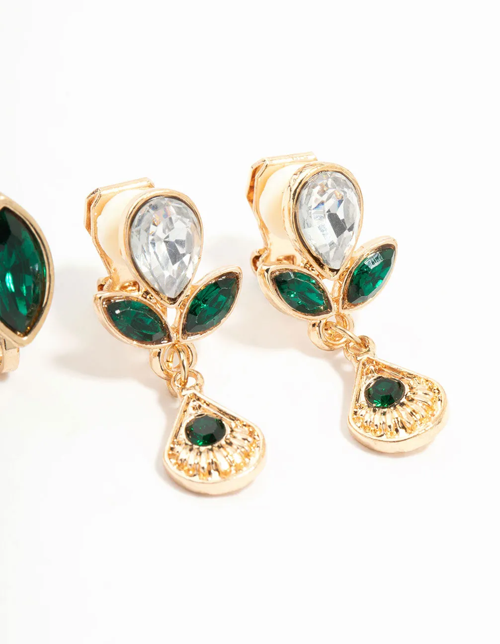 Emerald Diamante Mixed Shape Clip On Earrings 4-Pack sold by lovisa product image thumbnail 3