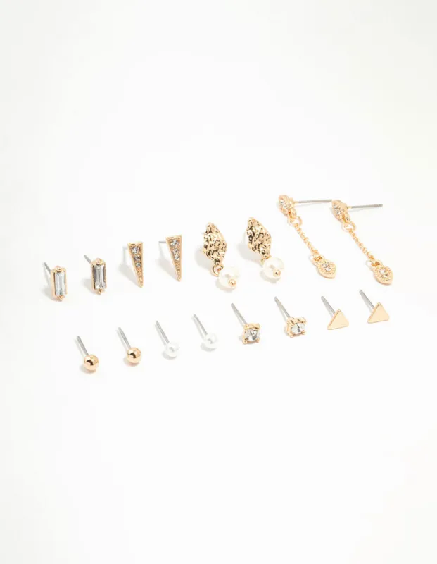 Gold Stud & Chain Earrings 8-Pack sold by lovisa