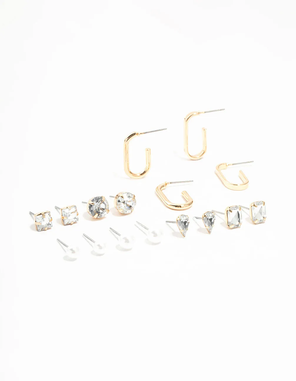 Gold Hoop & Diamante Stud Earrings 8-Pack sold by lovisa