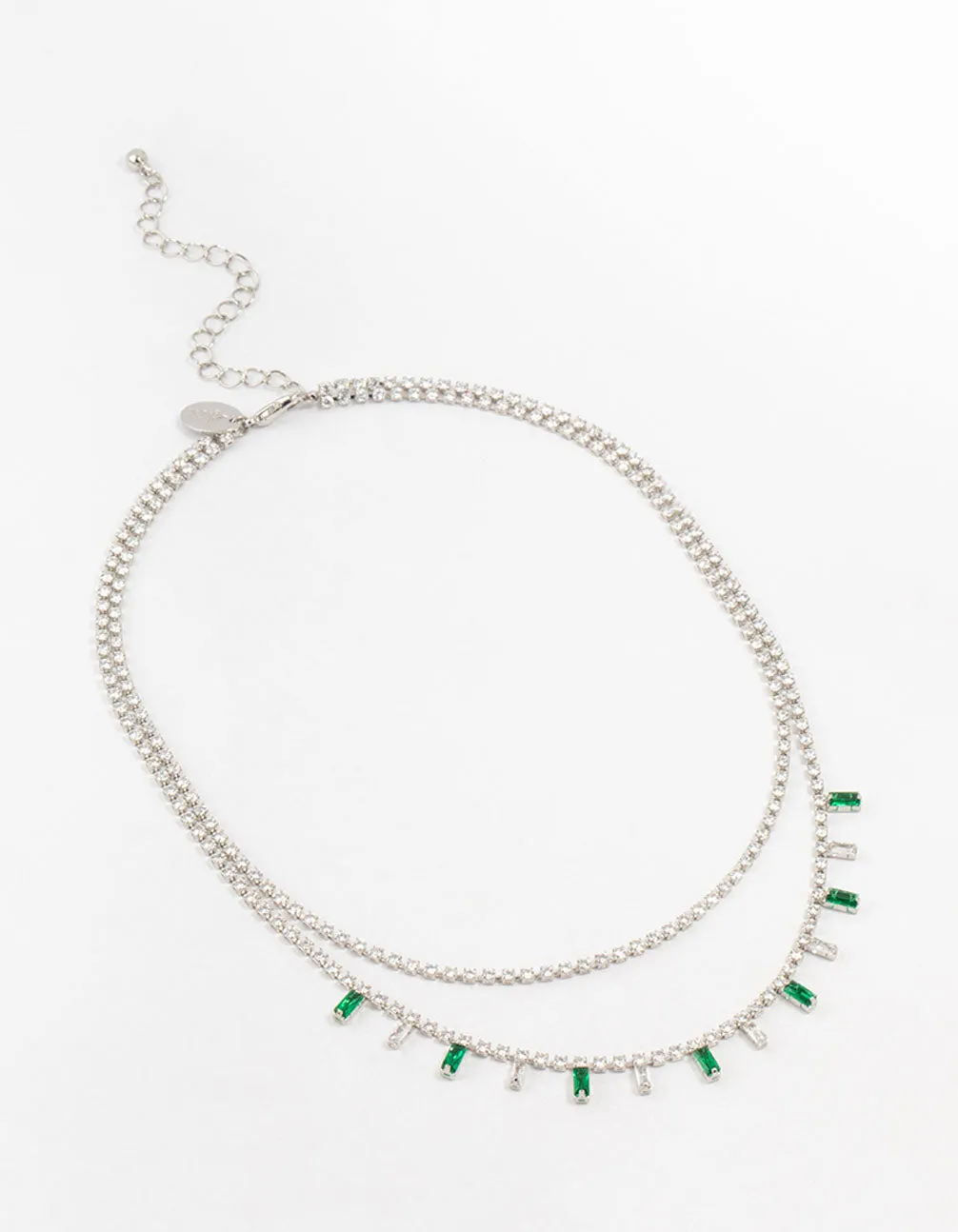 Silver Baguette Green & Silver Cubic Zirconia Stones Layered Necklace sold by lovisa product image thumbnail 2