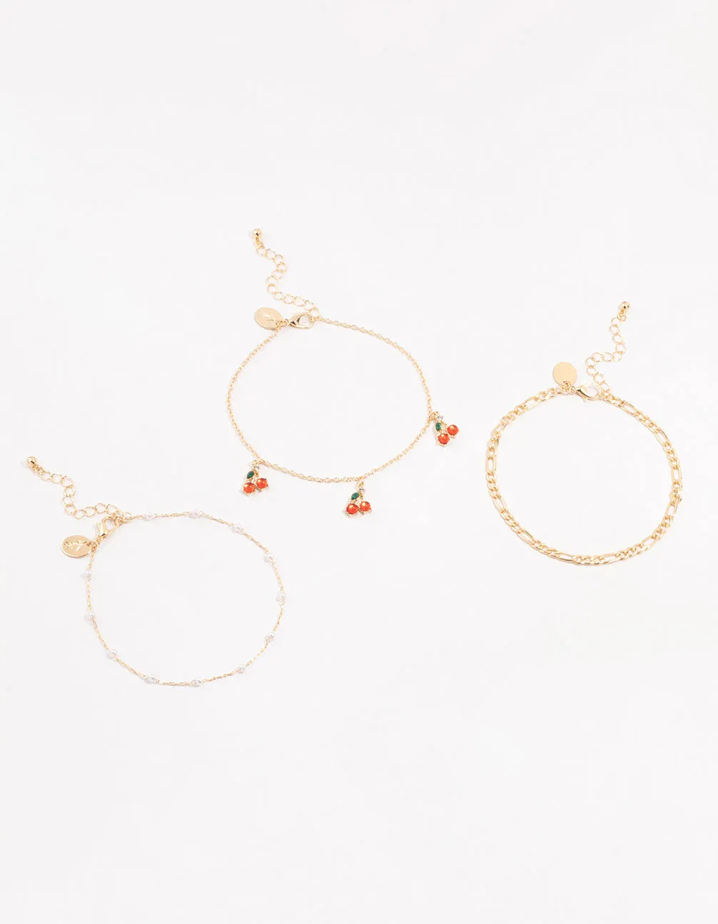 Gold Pearl & Cherry Anklets 3-Pack sold by lovisa