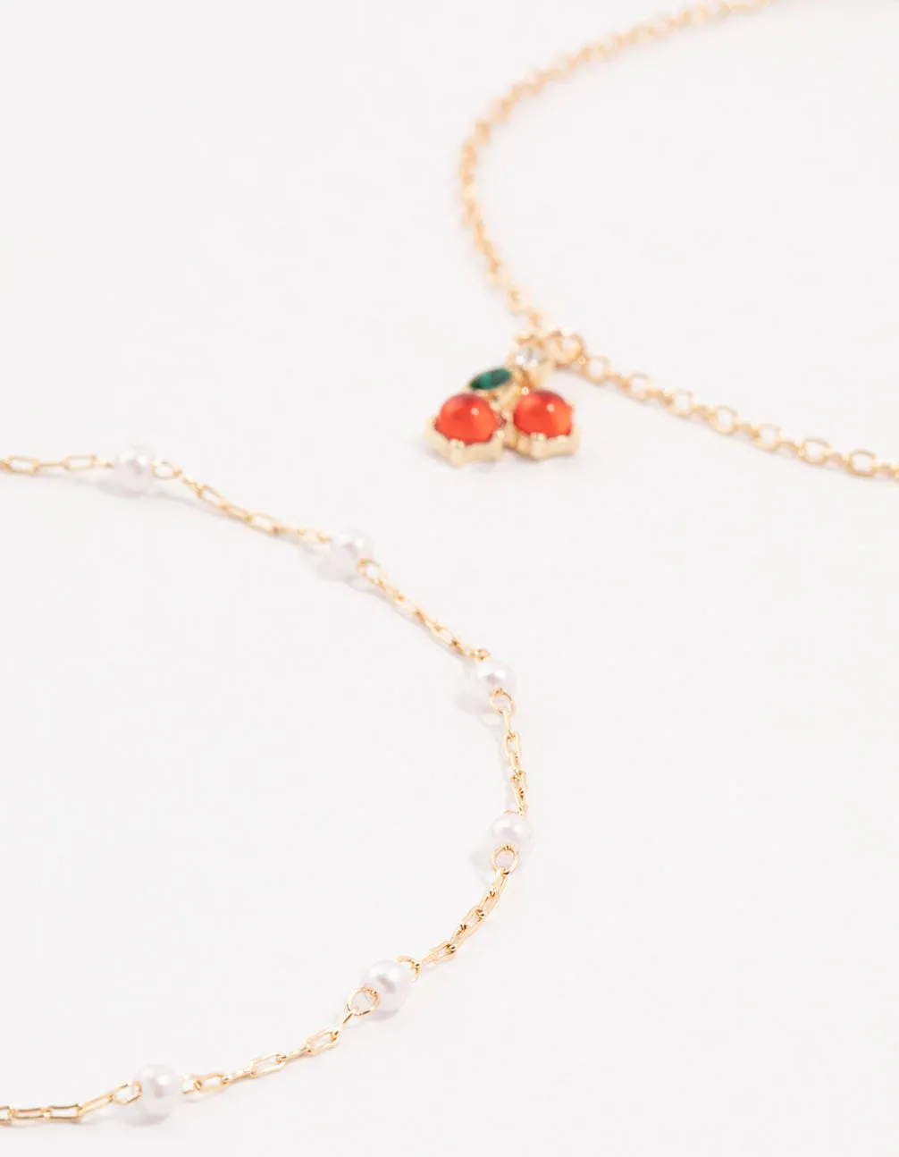 Gold Pearl & Cherry Anklets 3-Pack sold by lovisa product image thumbnail 2