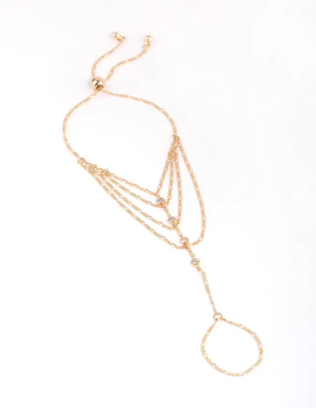 Gold Cubic Zirconia Draped Hand Chain sold by lovisa
