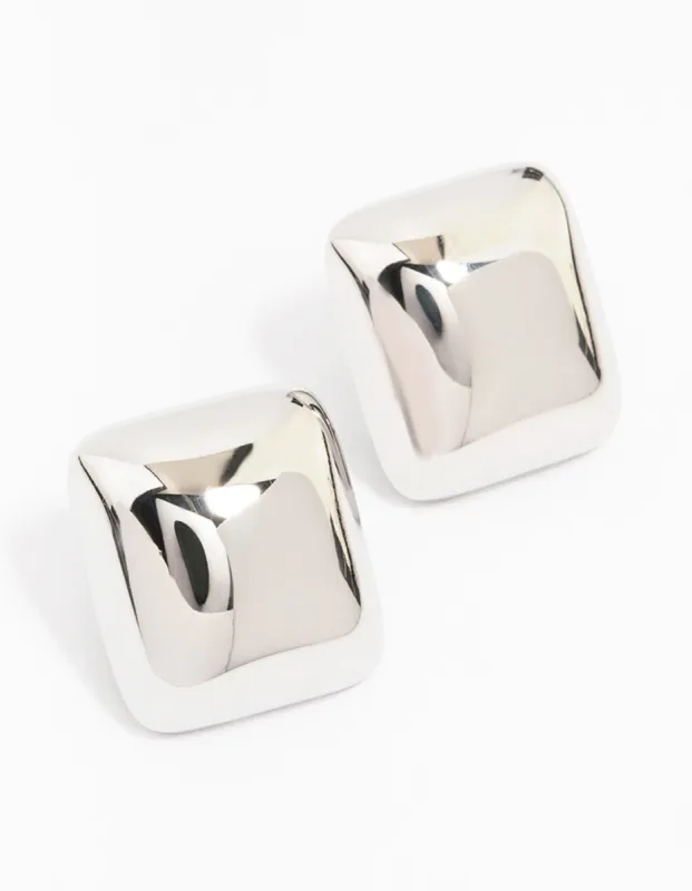 Waterproof Stainless Steel Puff Square Stud Earrings sold by lovisa