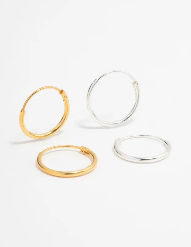 Gold Plated Sterling Silver Mixed Hoop Earrings 2-Pack sold by lovisa