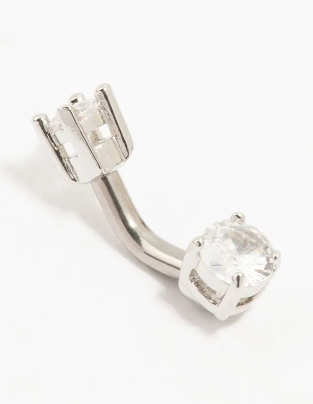 Titanium Mini Round Cubic Zirconia Belly Bar sold by lovisa