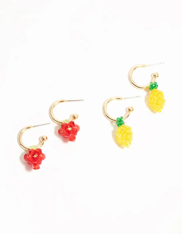 Gold Fruit Charm Hoop Earrings 2-Pack sold by lovisa
