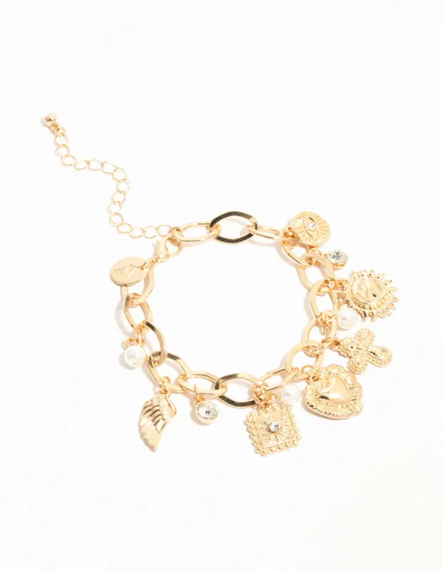 Gold Sun & Heart Charm Bracelet sold by lovisa