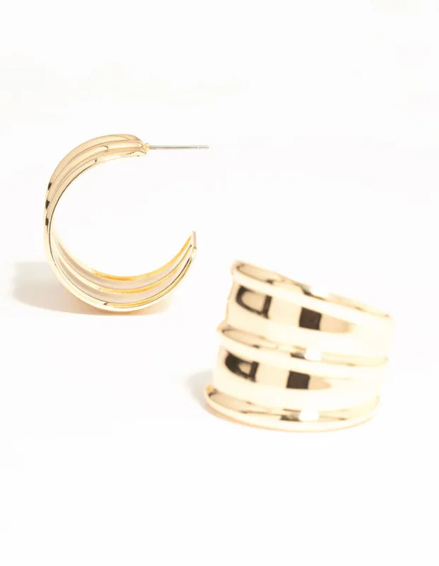 Gold Ribbed Large Hoop Earrings sold by lovisa