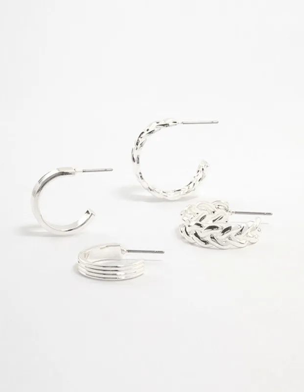 Silver Plaited & Ridge Hoop Earrings 2-Pack sold by lovisa