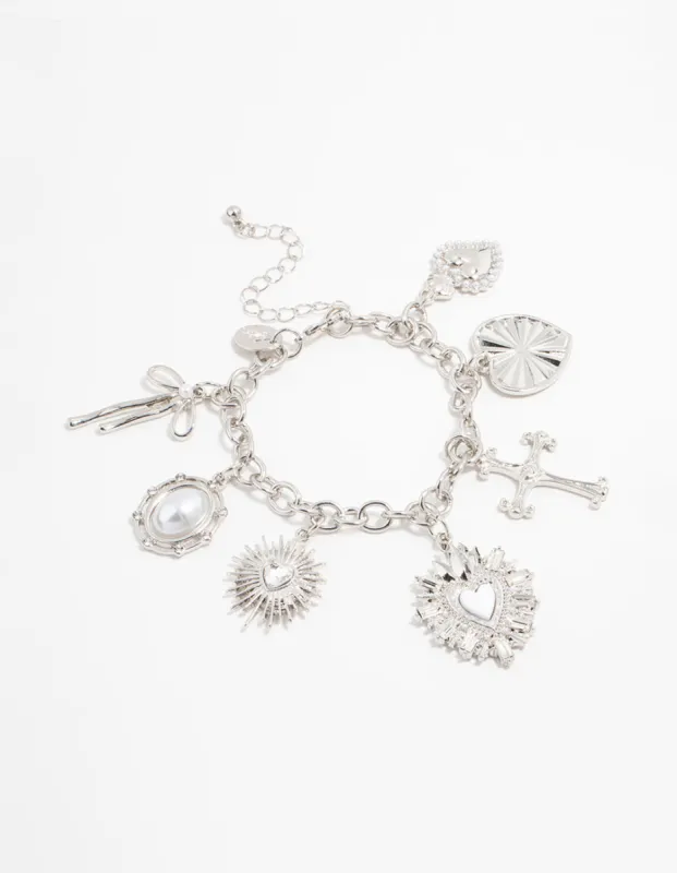 Silver Bow & Heart Charm Bracelet sold by lovisa