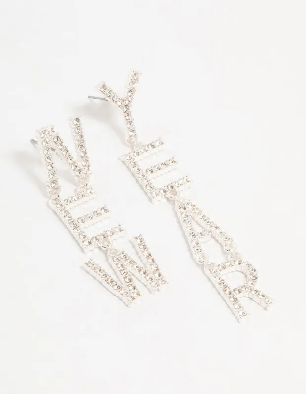 Silver New Year Diamante Drop Earrings sold by lovisa