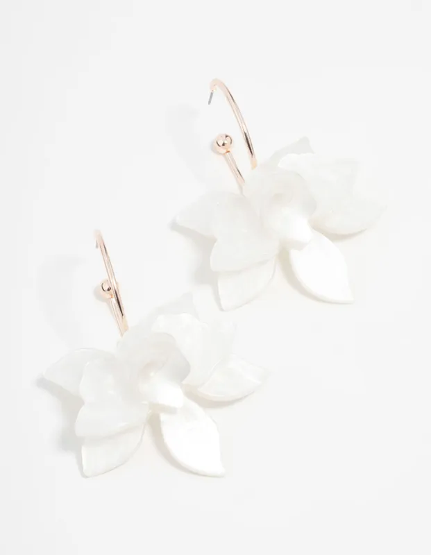 Rose Gold White Marble Flower Hoop Earrings sold by lovisa