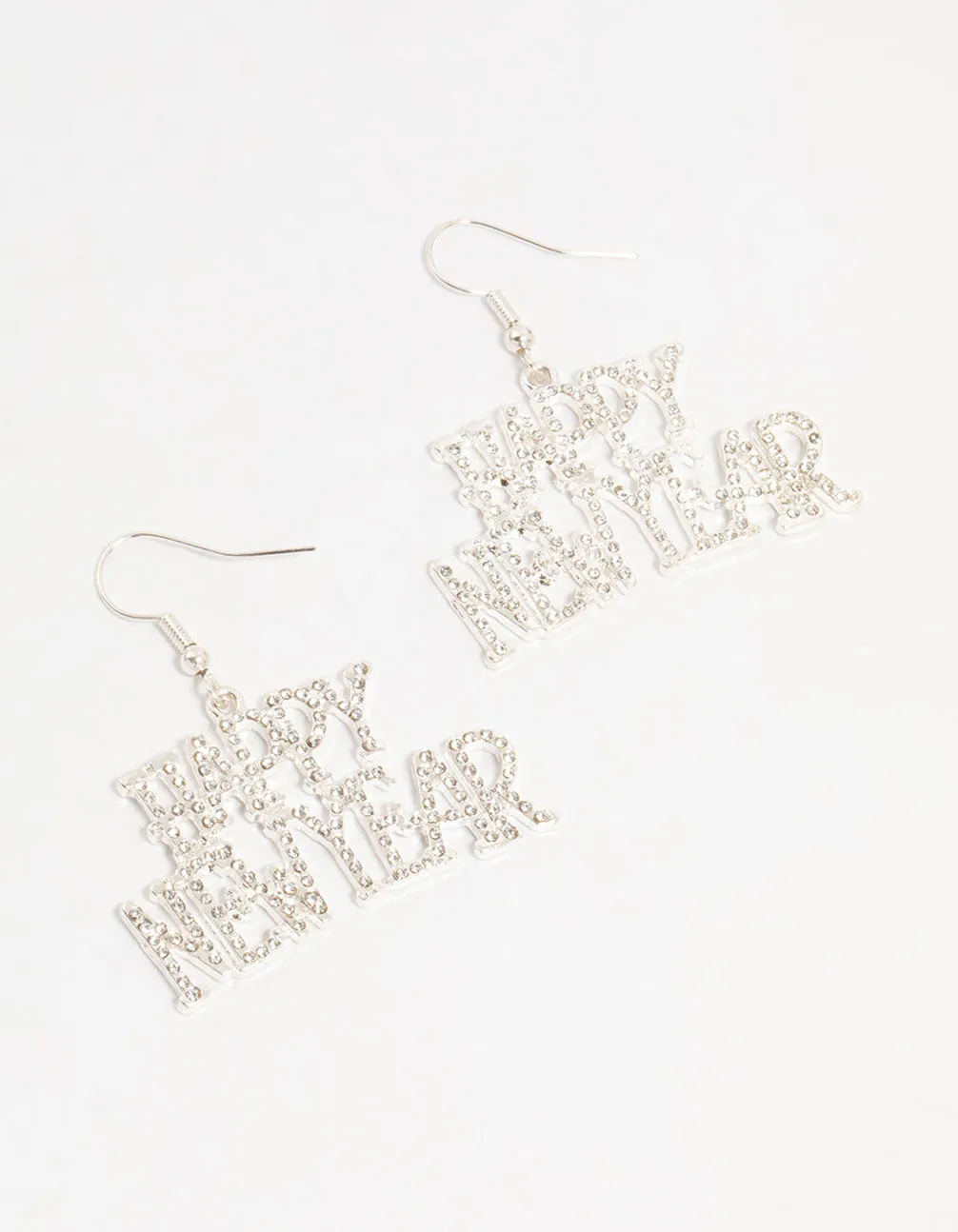 Silver Happy New Year Diamante Drop Earrings sold by lovisa