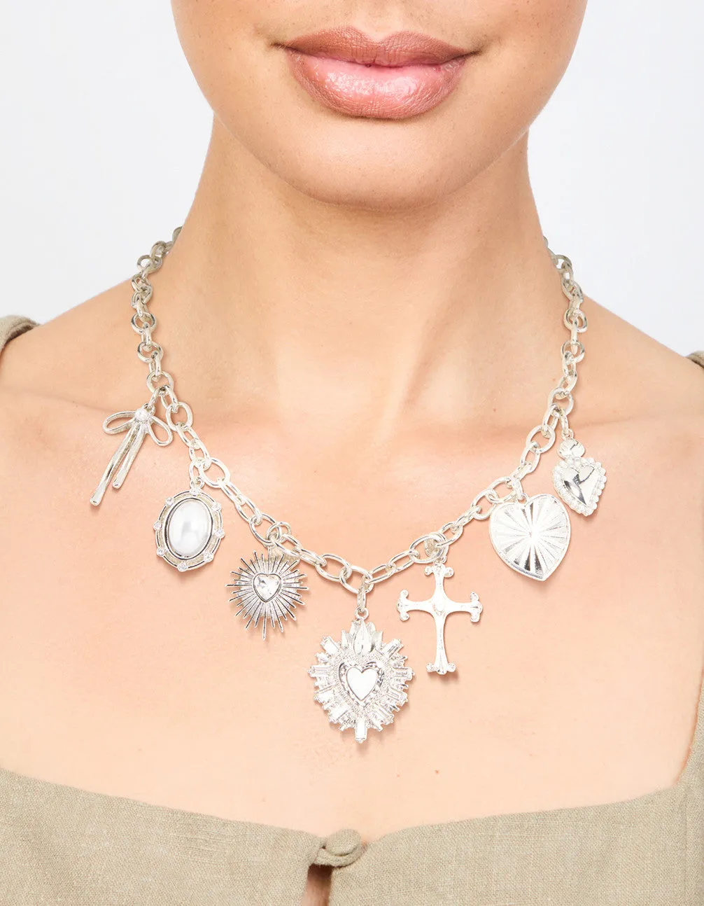 Silver Heart & Cross Charm Necklace sold by lovisa product image thumbnail 2