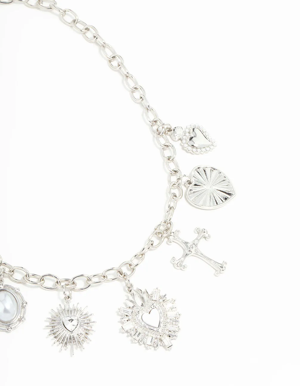 Silver Heart & Cross Charm Necklace sold by lovisa