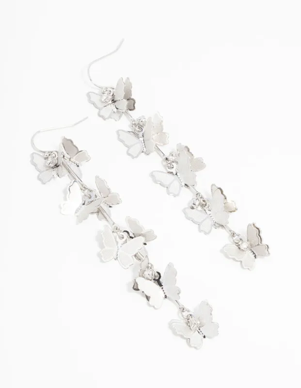 Silver Butterfly Drop Earrings sold by lovisa