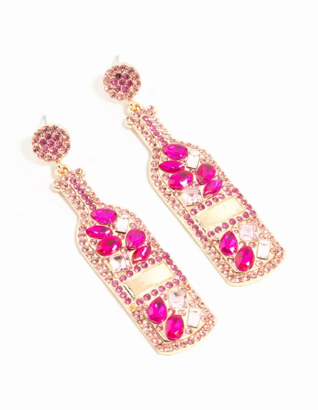 Gold Luxe Pink Champagne Bottle Earrings sold by lovisa