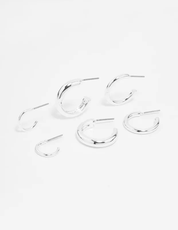 Silver Smooth Hoop Earrings 3-Pack sold by lovisa