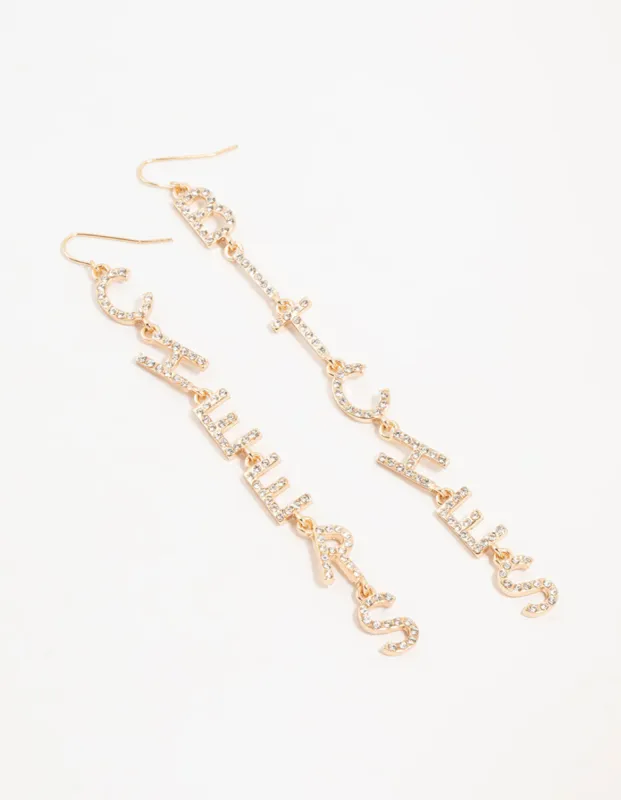 Gold Cheers B*tches Drop Earrings sold by lovisa