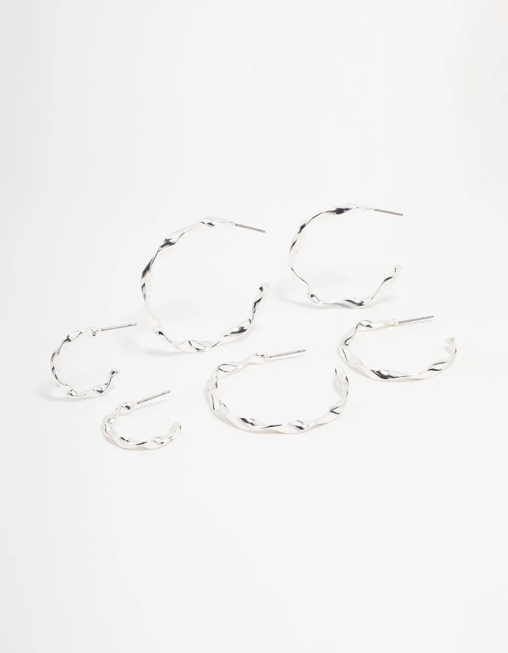 Silver Twisted Hoop Earrings 3-Pack sold by lovisa