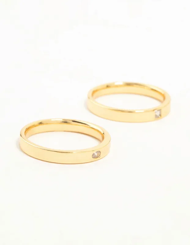 Gold Plated Fine Cubic Zirconia Band Rings 2-Pack sold by lovisa
