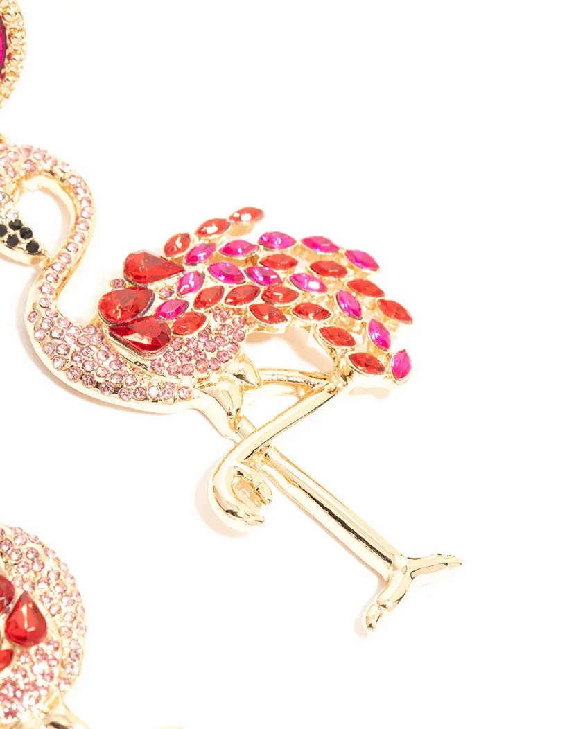 Gold Pink Diamante Flamingo Drop Earrings sold by lovisa product image thumbnail 5