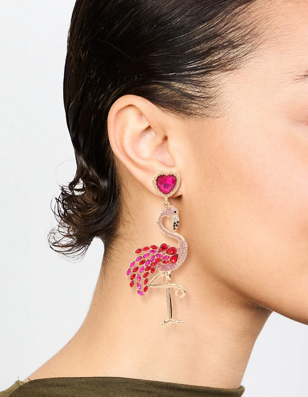 Gold Pink Diamante Flamingo Drop Earrings sold by lovisa product image thumbnail 2