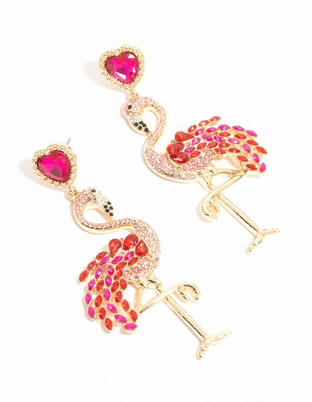 Gold Pink Diamante Flamingo Drop Earrings sold by lovisa